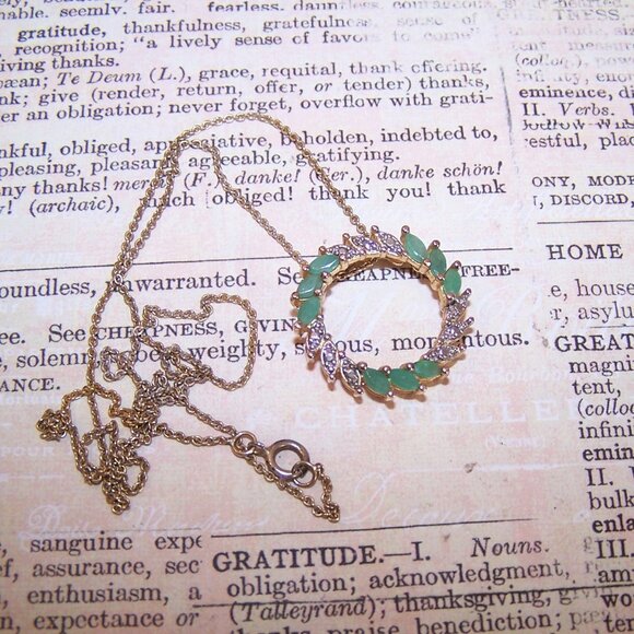 ROSS SIMONS Sterling Silver Vermeil Emerald Diamond Eternity Pendant w/16" Chain - Picture 3 of 9